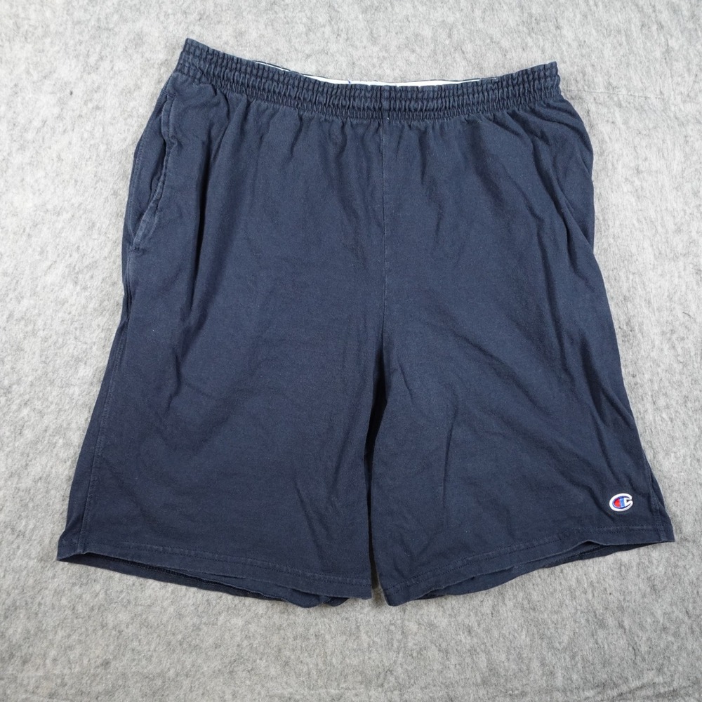 Champion Short Men Large Navy Cotton Knit Elastic Waist Pockets Athleisure